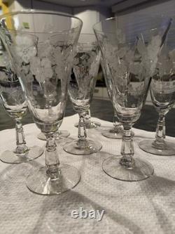 Tiffin Glass Company Vintage Punch Bowl And Stemware Sets, Strawberry Etch #173