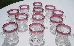Tiffin Indiana Kings Crown Ruby Flash Punch Bowl, Base, Punch Cups. Wedding Bowl