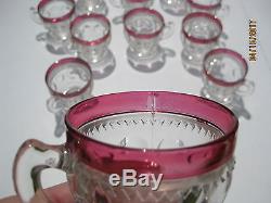 Tiffin Indiana Kings Crown Ruby Flash Punch Bowl, Base, Punch Cups. Wedding Bowl