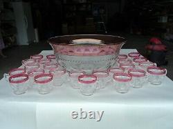 Tiffin King's Crown Cranberry Flash Punch Bowl Set