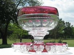 Tiffin Kings Crown Ruby Flash 16 Punch Bowl, 7.5 Base, 12 Punch Cups Evc, Htf