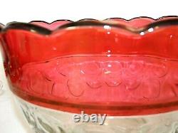 Tiffin Kings Crown Ruby Red Flash Thumbprint Punch Bowl & 12 Footed Glasses Set