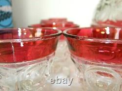 Tiffin Kings Crown Ruby Red Flash Thumbprint Punch Bowl & 12 Footed Glasses Set