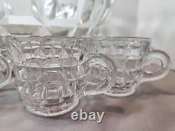 Tiffin Square Diamond Beveled Block Waffle Heavy Punch Bowl Cups Glass Ladle