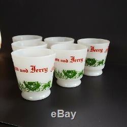 Tom & Jerry Egg Nog Punch Bowl Set Hazel Atlas Milk Glass 6 Cups Holiday Vintage
