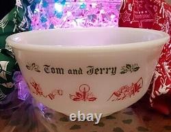 Tom and Jerry Vintage Hazel Atlas White Glass Punch Bowl Set