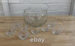 Toscany Clear Glass Vintage 10 Piece Hand Blown Romania Punch Bowl Set