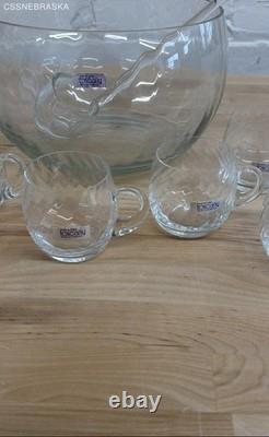 Toscany Clear Glass Vintage 10 Piece Hand Blown Romania Punch Bowl Set