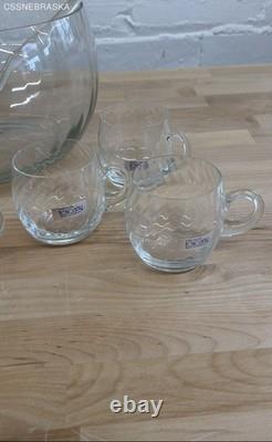 Toscany Clear Glass Vintage 10 Piece Hand Blown Romania Punch Bowl Set