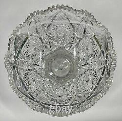 Two Part 12 American Brilliant Cut Glass Punch Bowl & Stand with 6 Cups
