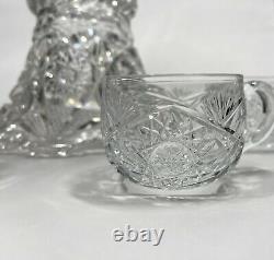 Two Part 12 American Brilliant Cut Glass Punch Bowl & Stand with 6 Cups