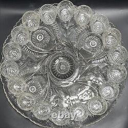 U. S. Glass EAPG Peacock 15111 aka Radiant Daisy XL Punch Bowl 20pc Set c1908 USA