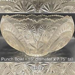 U. S. Glass EAPG Peacock 15111 aka Radiant Daisy XL Punch Bowl 20pc Set c1908 USA