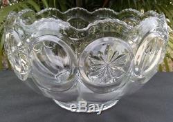 U. S. Glass Knobby Bullseye / Cromwell Antique Eapg Glass Punch Bowl Set