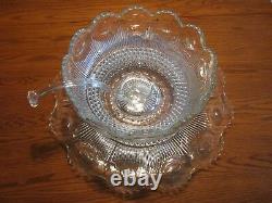 U S Glass Manhattan 15 Piece Crystal Glass Punch Bowl Set Excellent Condition