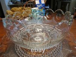 U S Glass Manhattan 15 Piece Crystal Glass Punch Bowl Set Excellent Condition