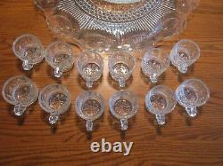 U S Glass Manhattan 15 Piece Crystal Glass Punch Bowl Set Excellent Condition