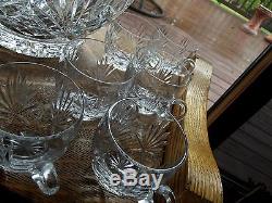 ULTRA RARE PUNCH BOWL & 12 CUPS Cut Lead Crystal Glass Miller Rogaska Richmond
