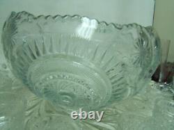 US Glass EAPG Peacock Slewed Horseshoe Punch Bowl 12 Cups Underplate Stunning