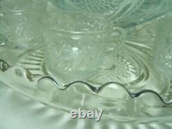 US Glass EAPG Peacock Slewed Horseshoe Punch Bowl 12 Cups Underplate Stunning