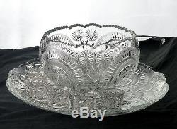 US Glass Slewed Horseshoe 13pc Punch Set, Cupped Bowl, Torte Plate, Glass Ladle
