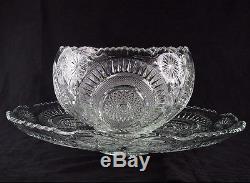 US Glass Slewed Horseshoe 13pc Punch Set, Cupped Bowl, Torte Plate, Glass Ladle