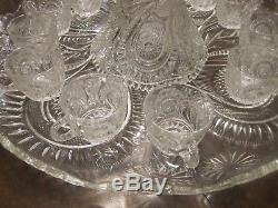 US Glass Slewed Horseshoe Punch Bowl Pedestal Base, Underplate, 12 Cups