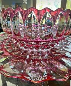 Ultra Rare Fab Cond Indiana Glass Ruby Flashed Punch Bowl Set #1007 + 12 Cups