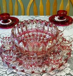 Ultra Rare Fab Cond Indiana Glass Ruby Flashed Punch Bowl Set #1007 + 12 Cups