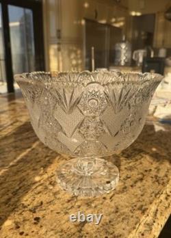 Unique American Brilliant D=10 L=9 Punch Bowl on Stand Hoare Rockwood pattern