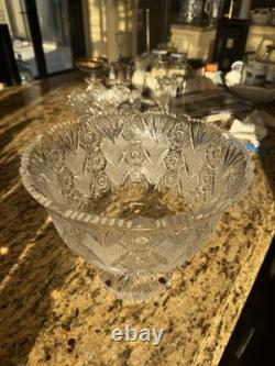 Unique American Brilliant D=10 L=9 Punch Bowl on Stand Hoare Rockwood pattern