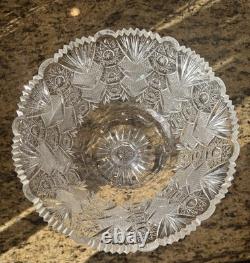 Unique American Brilliant D=10 L=9 Punch Bowl on Stand Hoare Rockwood pattern