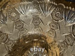 Unique American Brilliant D=10 L=9 Punch Bowl on Stand Hoare Rockwood pattern