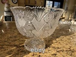Unique American Brilliant D=10 L=9 Punch Bowl on Stand Hoare Rockwood pattern