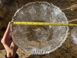 Unique American Brilliant D=10 L=9 Punch Bowl on Stand Hoare Rockwood pattern