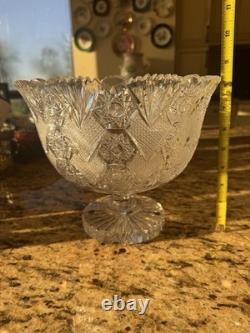 Unique American Brilliant D=10 L=9 Punch Bowl on Stand Hoare Rockwood pattern