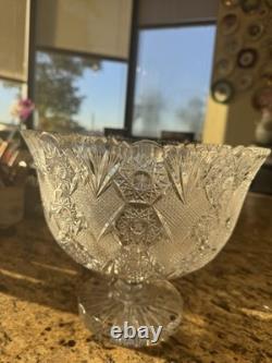 Unique American Brilliant D=10 L=9 Punch Bowl on Stand Hoare Rockwood pattern