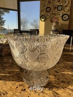 Unique American Brilliant D=10 L=9 Punch Bowl on Stand Hoare Rockwood pattern
