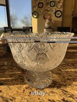 Unique American Brilliant D=10 L=9 Punch Bowl on Stand Hoare Rockwood pattern