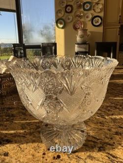 Unique American Brilliant D=10 L=9 Punch Bowl on Stand Hoare Rockwood pattern