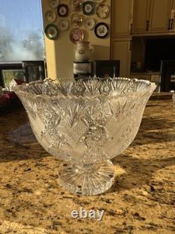Unique American Brilliant D=10 L=9 Punch Bowl on Stand Hoare Rockwood pattern