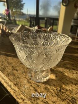 Unique American Brilliant D=10 L=9 Punch Bowl on Stand Hoare Rockwood pattern