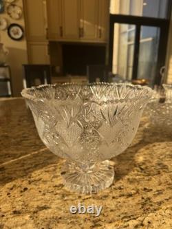 Unique American Brilliant D=10 L=9 Punch Bowl on Stand Hoare Rockwood pattern