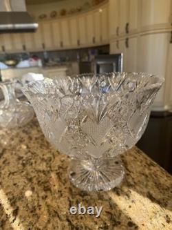 Unique American Brilliant D=10 L=9 Punch Bowl on Stand Hoare Rockwood pattern