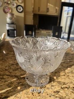 Unique American Brilliant D=10 L=9 Punch Bowl on Stand Hoare Rockwood pattern