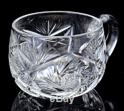 V. FINE 2pc AMERICAN BRILLIANT PERIOD ABP CUT GLASS CENTERPIECE PUNCH BOWL w CUPS