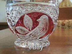 VERY RARE Vintage Hofbauer Red Bird Crystal Punch Bowl With Glasses