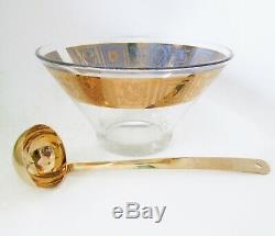 VGC Vtg Mid Century Culver Gold Punchbowl Roly Poly Highball Glasses Ladle Set