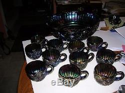 Vintage 12 Piece Imperial Carnival Glass Punch Bowl Set