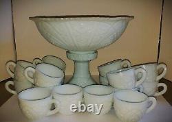 VINTAGE 1941 American 18 Piece Thatcher McKee Concord Milk Glass Punch Bowl Set